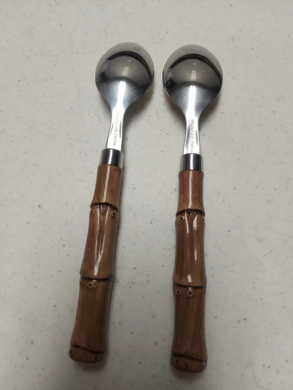 Bamboo-Style Handle Dinner Forks (4) Spoons (2) And Knives (4) Stainless Steel